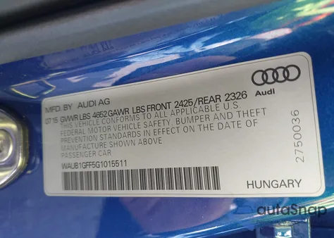 2016 Audi S3 2.0T Premium Plus z USA, uszkodzony, nr VIN WAUB1GFF5G1015511